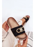 Dámské Pantofle Na Platformě S Leskem A Zlatou Dekorací Černé Rilirea