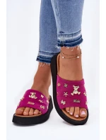 Dámské Zamszové Pantofle S Připínkami Fuchsie Vinceza 66741