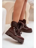 Dámské zateplené kotníkové boty s kožíškem 9685 Tmavě hnědé MARQUIIZ