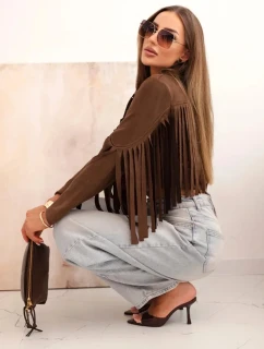 Dámská semišová bunda s třásněmi hnědá