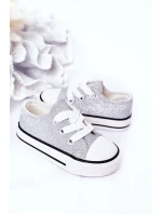 Dětské Brokátové Tenisky Stříbrné Bling-Bling