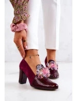 Semišové lodičky z hadí kůže s kaštanově hnědým ornamentem Mallory