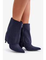 Dámské boty s pruhy na jehlách s ohrnutým svrškem a špičatými špičkami tmavě modré Naritua