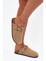 Dámské Pantofle Na Korkové Platformě Se Zlatou Přezkou Big Star SS274738 Béžové