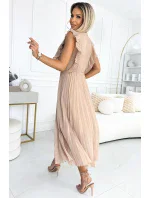 315-6 EMILY plisované šaty s volánky na ramenou a výstřihem - BEACH 315-6 EMILY plisované šaty s volánky na ramenou a výstřihem - BEACH