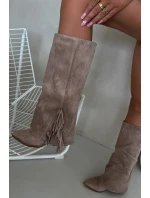 Dámské Kožené Boty Na Podpatku S třásněmi Béžové Zalia