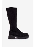 Dámské kozačky z eko semiše černé Oceana