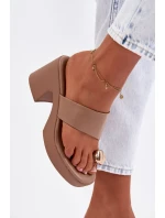 Dámské nazouváky na sloupkovém podpatku se zlatým detailem tmavě béžové Sinora