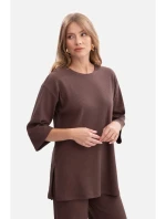 B301 Žebrovaný pletený top - hnědý