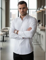 Pánská elegantní hladká bílá košile SLIM FIT FashionStreet DX2617 Pánská elegantní hladká bílá košile SLIM FIT FashionStreet DX2617