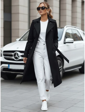 FashionStreet dámský dvouřadový černý trenčkot TY5437