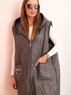 Dámská prošívaná vesta Plus Size s kapucí na zip grafitová