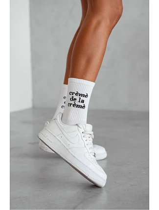 Dámské ponožky bílé s černým nápisem Crèmè De La Crèmè