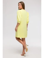 B291 Šaty áčkového střihu s pouzdrovými rukávy - citronové