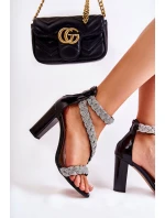 Kožené sandály na vysokém podpatku s kubickými zirkony Lewski Shoes 3239 černe