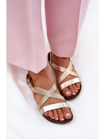 Ploché Kožené Sandály Dámské Zazoo 40032 Zlaté Ploché Kožené Sandály Dámské Zazoo 40032 Zlaté