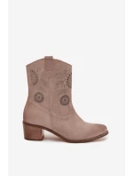 Semišové kožené dámské boty s otvory na podpatku Zazoo 3844 Cappuccino