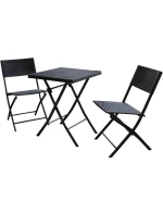 BALKONOVÝ NÁBYTEK SET STŮL 58X58X70CM A 2 ŽIDLE ČERNÁ