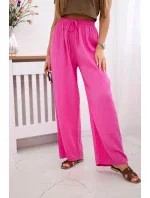 Mušelínové kalhoty se širokou nohavicí  růžová