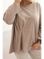 Dámská blůza Plus Size s bavlnou, kapsou a ohrnutým rukávem kiwi