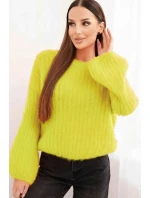 Svetr z mohéru dámský s bufitovými rukávy žlutý