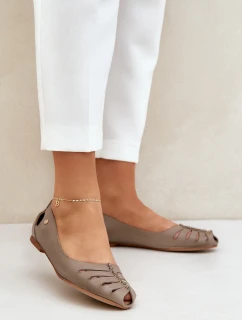 Zazoo 10009 Pohodlné dámské kožené baleríny tmavě béžové