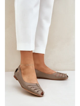 Zazoo 10009 Pohodlné dámské kožené baleríny tmavě béžové