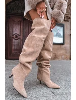 Náklopové dámské kozačky na podpatku béžové Ysolienne