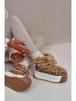 Kožené Dámské Sněhule Na Silné Podešvi S Kožešinou Leopard Big Star Hnědé
