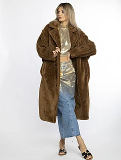 Ann Gissy hnědý dámský plyšový kabát oversize (AG1-J9172)