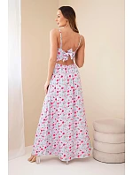 Dámské maxi šaty s květinovým vzorem na ramínkách se zavazováním na zádech modré Dámské maxi šaty s květinovým vzorem na ramínkách se zavazováním na zádech modré