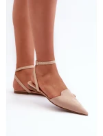 Šněrovací baleríny z ekokože s špičatými špičkami béžové Ellesara