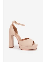 Dámské Sandály Na Podpatku A Platformě Eko Kožené Béžové Lomman