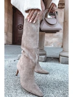 Dámské kozačky na skluzavku vyhřívané na jehlu Béžové olivové