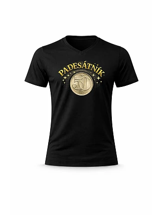 Pánské bavlněné tričko s potiskem - PADESÁTNÍK - černé