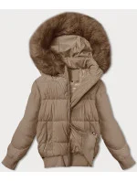 Béžová krátká dámská zimní bunda se stahovacími lemy S'west (B8288-12) Béžová krátká dámská zimní bunda se stahovacími lemy S'west (B8288-12)