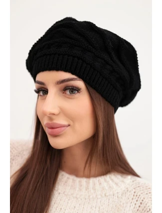 Dámská zimní pletená čepice volného střihu s ozdobným vzorem K378 černá
