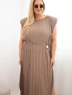 Dámské Plus Size viskózové plisované šaty s vázáním fango