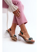 Průhledné sandály na podpatku s ozdobami zelené D&A MR38-D1 Průhledné sandály na podpatku s ozdobami zelené D&A MR38-D1