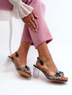 Průhledné sandály na podpatku s ozdobami zelené D&A MR38-D1