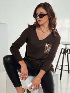 GLAMFOLD dámský oversize svetr s potiskem tmavě hnědý FashionStreet MY2342