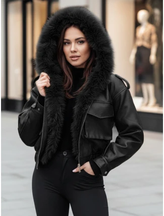 Dámská kožená bunda s kožešinou SOFTREBEL černá FashionStreet TY4762z