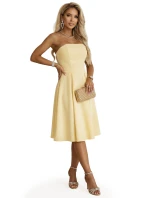 641-3 VIVIENNE korzetové rozšířené midi šaty s páskem - pastelově žluté 641-3 VIVIENNE korzetové rozšířené midi šaty s páskem - pastelově žluté