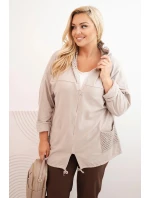 Dámská mikina Plus Size bavlněná oversize s dlouhým rukávem béžová Dámská mikina Plus Size bavlněná oversize s dlouhým rukávem béžová