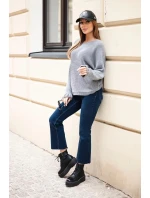 Svetr dámský z mohéru s nařasenými rukávy a výstřihem na zádech šedý