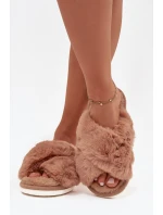 Kožešinové domácí pantofle pro ženy s proplétajícími se pásky Camel Quenelle