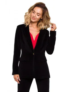 M643 Sametové sako s jedním knoflíkem - černé