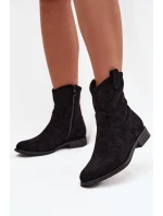 Dámské kotníkové boty s ažurovým vzorem na plochém podpatku S.Barski – černé Dámské kotníkové boty s ažurovým vzorem na plochém podpatku S.Barski – černé