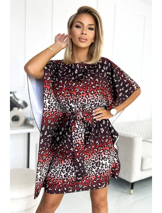 SOFIA - Dámské motýlkové šaty s jaguářím vzorem a se zavazováním v pase 287-23 SOFIA - Dámské motýlkové šaty s jaguářím vzorem a se zavazováním v pase 287-23