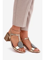 Kožené Sandály Na Podpatku S Dekorací D&A JC51-842 Zlaté